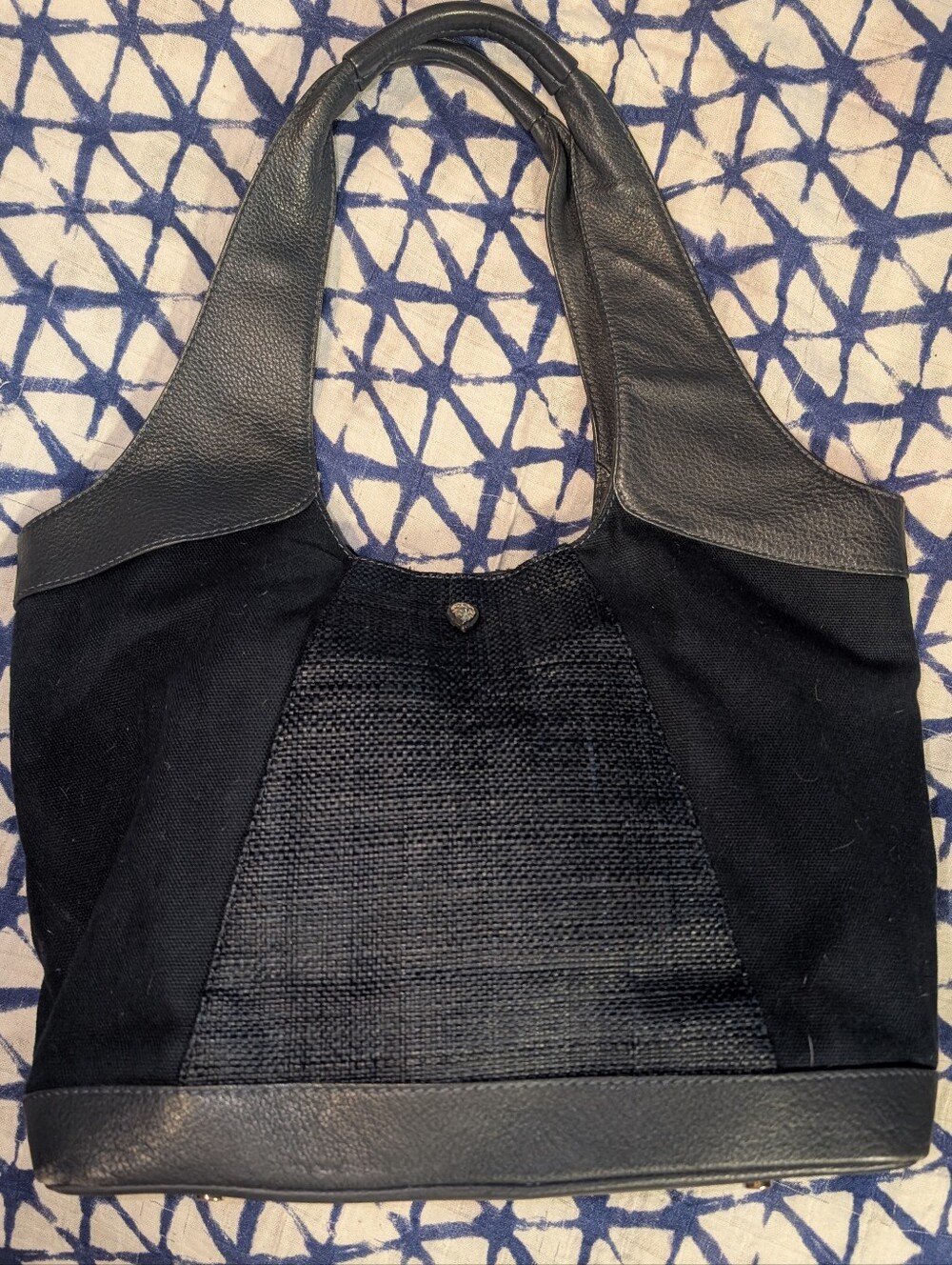 Helen Kaminski Ulai Blue Leather Jute Purse Shoulder Bag Canvas Navy Nautical